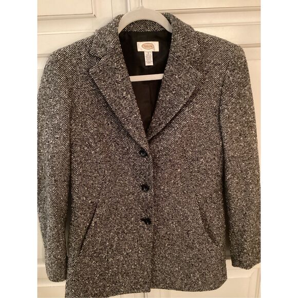 Talbots Wool Blend Tweed Blazer Jacket Sz 6 Lined Black White Business - Picture 1 of 8